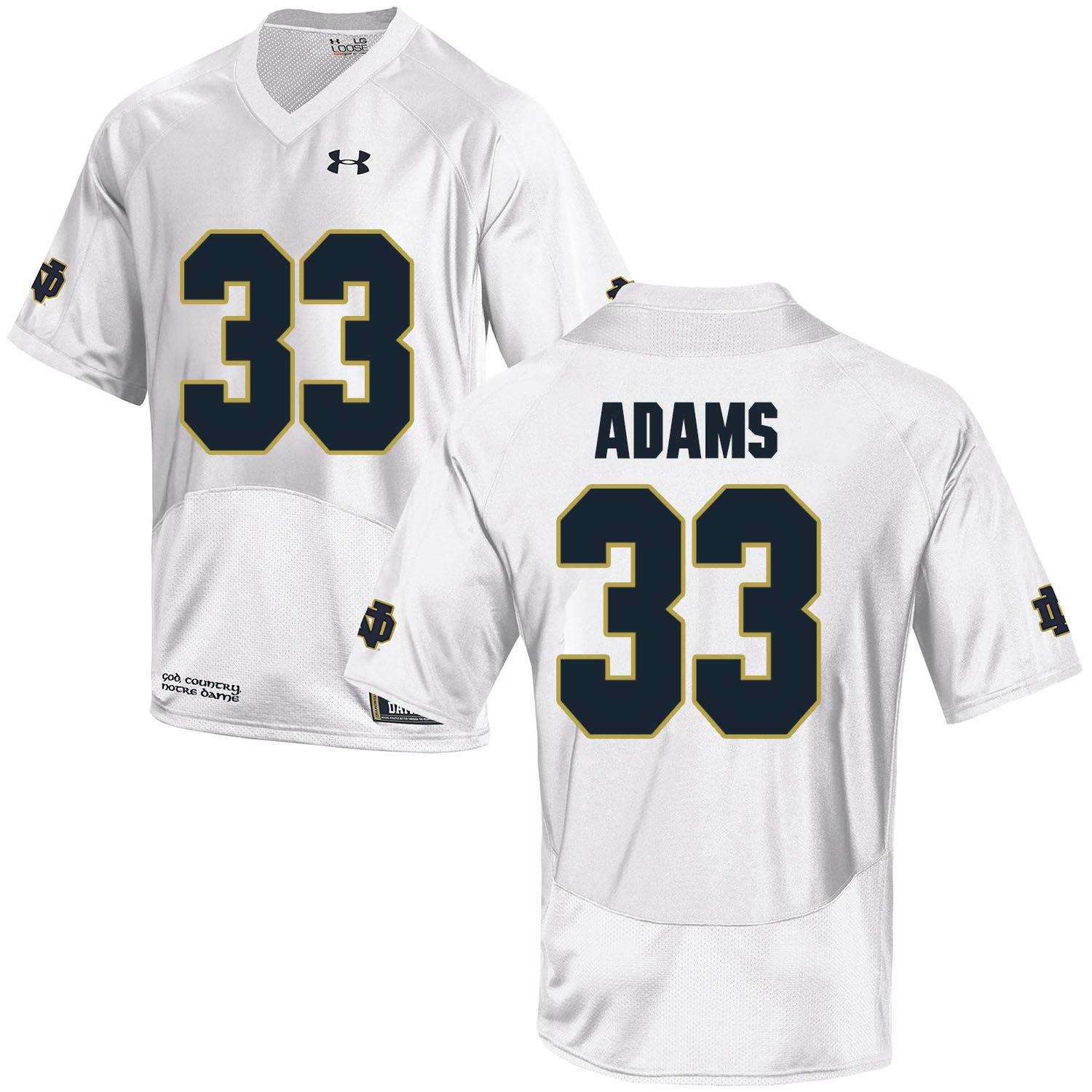 Men Norte Dame Fighting Irish #33 Adams White Customized NCAA Jerseys